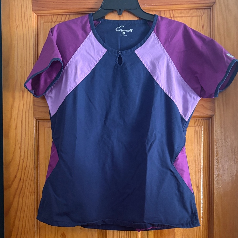 Purple and Navy Women's scrub Top